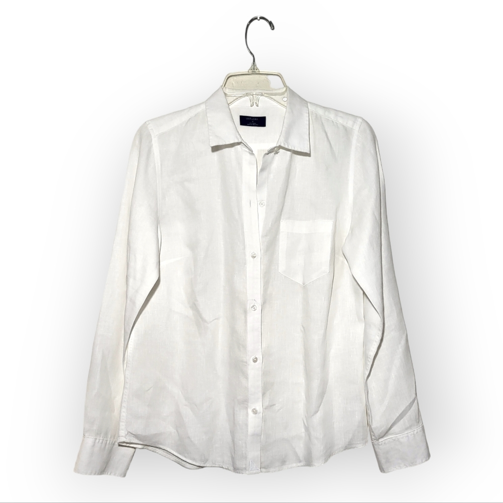 UNTUCKit Mary Linen Button-Up Long-sleeve Shirt White 6